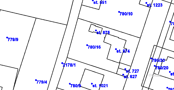 Parcela st. 780/16 v KÚ Lišov, Katastrální mapa