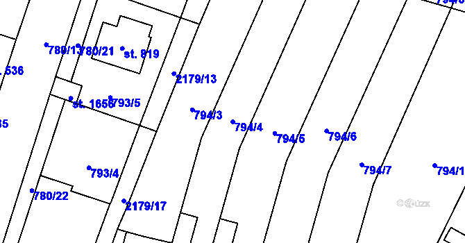 Parcela st. 794/4 v KÚ Lišov, Katastrální mapa