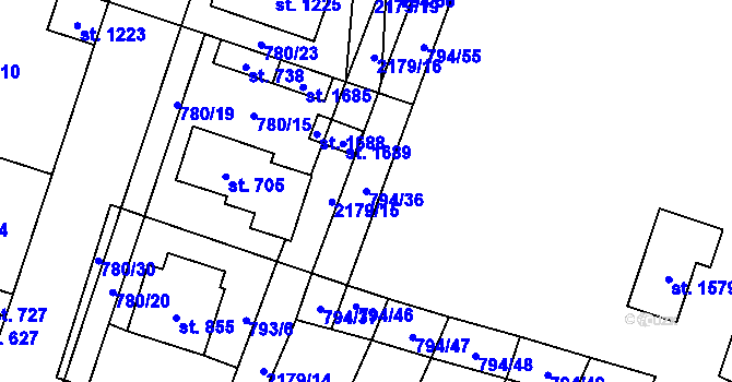 Parcela st. 794/36 v KÚ Lišov, Katastrální mapa
