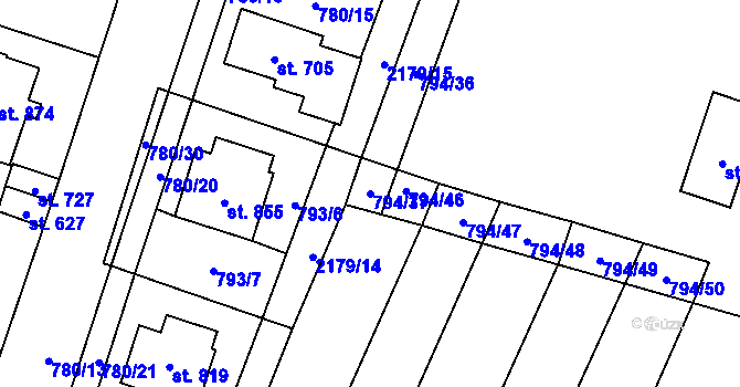 Parcela st. 794/37 v KÚ Lišov, Katastrální mapa