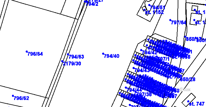 Parcela st. 794/40 v KÚ Lišov, Katastrální mapa
