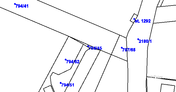 Parcela st. 794/45 v KÚ Lišov, Katastrální mapa