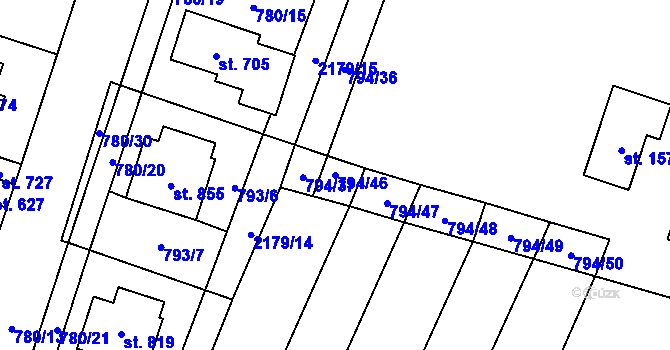 Parcela st. 794/46 v KÚ Lišov, Katastrální mapa