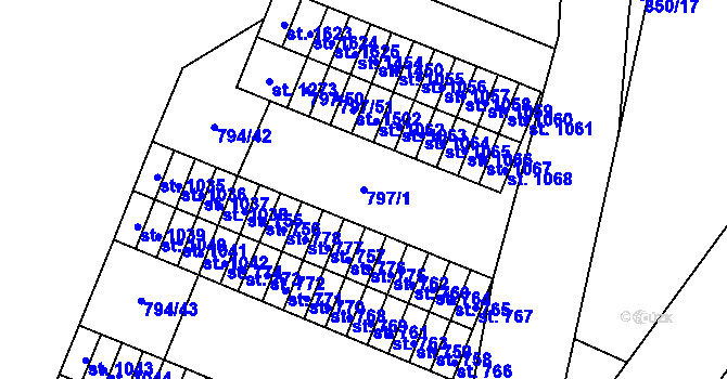 Parcela st. 797/1 v KÚ Lišov, Katastrální mapa