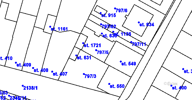 Parcela st. 797/5 v KÚ Lišov, Katastrální mapa