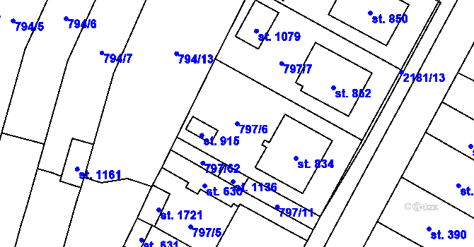 Parcela st. 797/6 v KÚ Lišov, Katastrální mapa