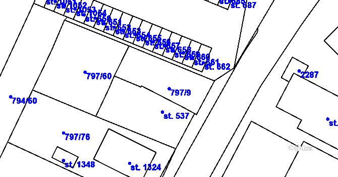 Parcela st. 797/9 v KÚ Lišov, Katastrální mapa