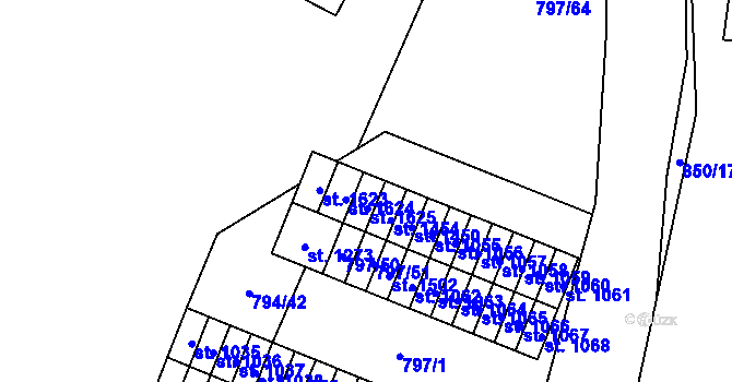 Parcela st. 797/40 v KÚ Lišov, Katastrální mapa