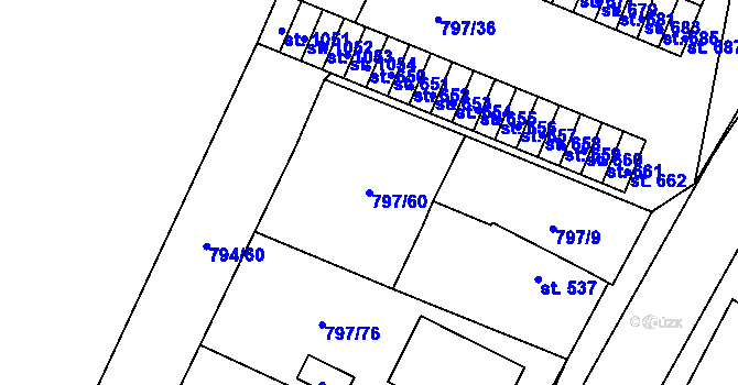 Parcela st. 797/60 v KÚ Lišov, Katastrální mapa