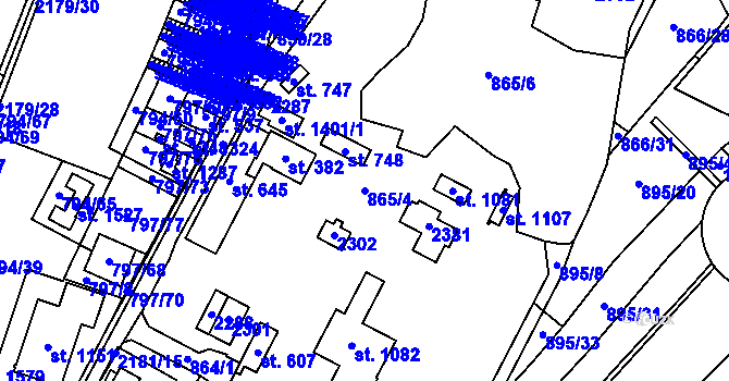 Parcela st. 865/4 v KÚ Lišov, Katastrální mapa