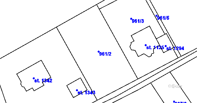 Parcela st. 961/2 v KÚ Lišov, Katastrální mapa