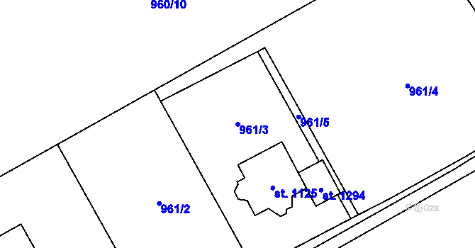 Parcela st. 961/3 v KÚ Lišov, Katastrální mapa