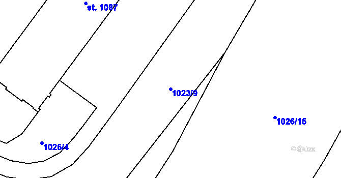 Parcela st. 1023/9 v KÚ Lišov, Katastrální mapa