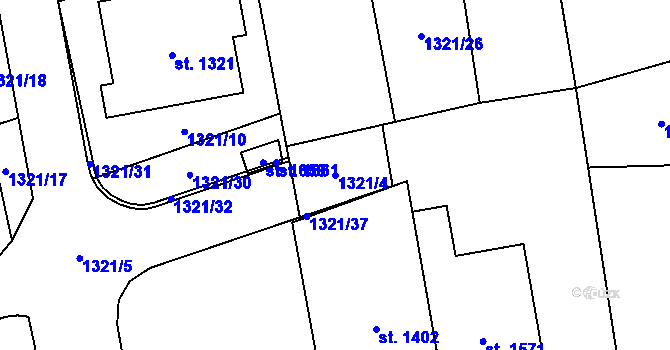 Parcela st. 1321/4 v KÚ Lišov, Katastrální mapa