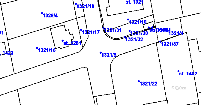 Parcela st. 1321/5 v KÚ Lišov, Katastrální mapa