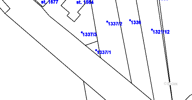 Parcela st. 1337/1 v KÚ Lišov, Katastrální mapa