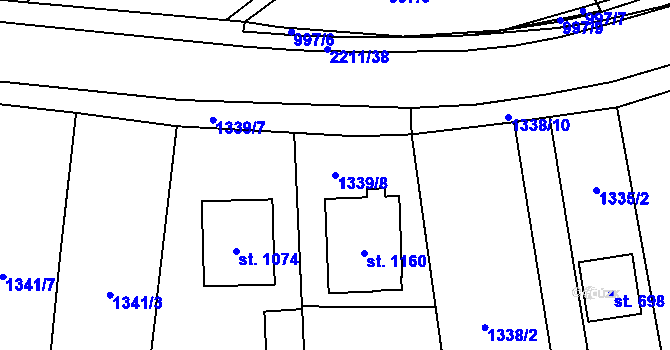 Parcela st. 1339/8 v KÚ Lišov, Katastrální mapa