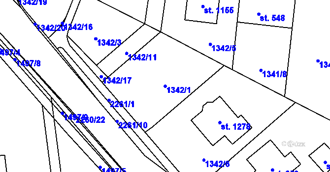 Parcela st. 1342/1 v KÚ Lišov, Katastrální mapa