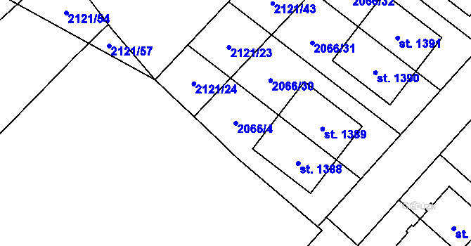 Parcela st. 2066/4 v KÚ Lišov, Katastrální mapa
