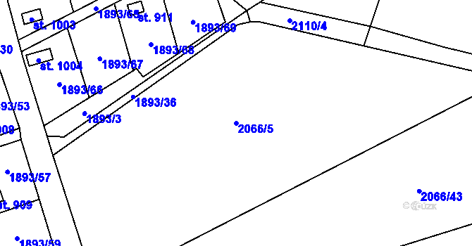 Parcela st. 2066/5 v KÚ Lišov, Katastrální mapa