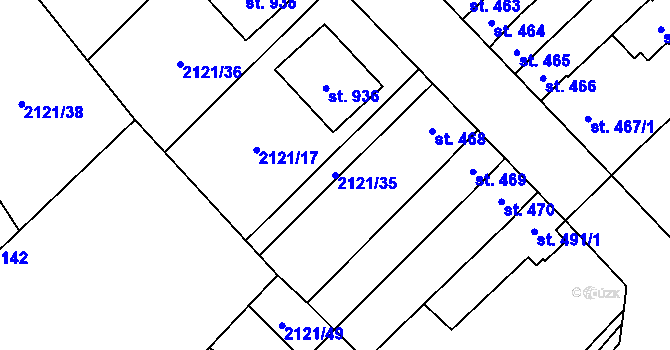 Parcela st. 2121/35 v KÚ Lišov, Katastrální mapa
