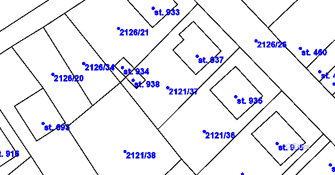 Parcela st. 2121/37 v KÚ Lišov, Katastrální mapa
