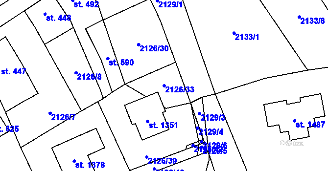 Parcela st. 2126/33 v KÚ Lišov, Katastrální mapa