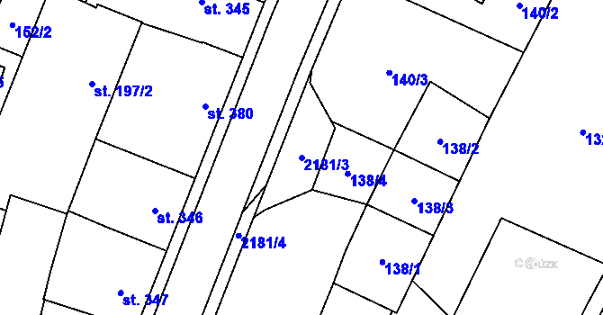 Parcela st. 2181/3 v KÚ Lišov, Katastrální mapa