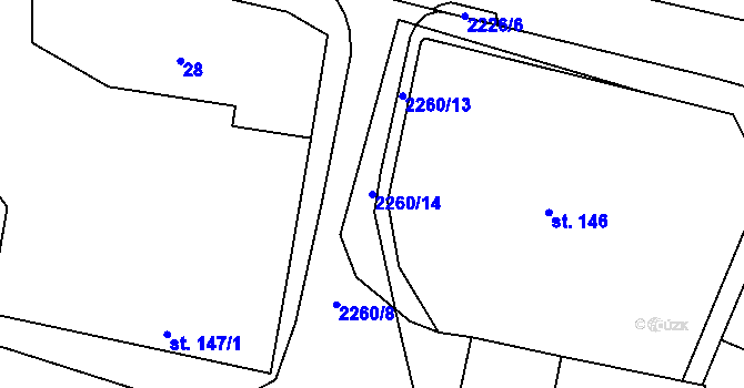 Parcela st. 2260/14 v KÚ Lišov, Katastrální mapa