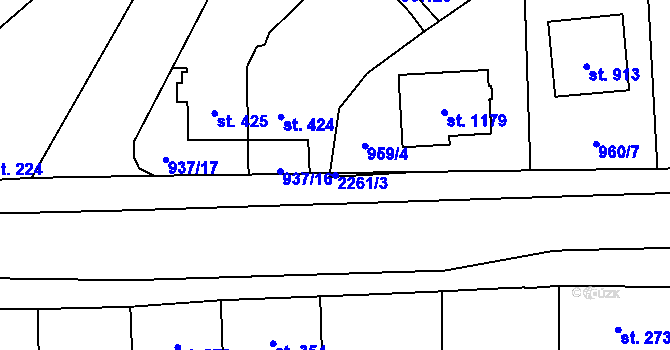 Parcela st. 2261/3 v KÚ Lišov, Katastrální mapa