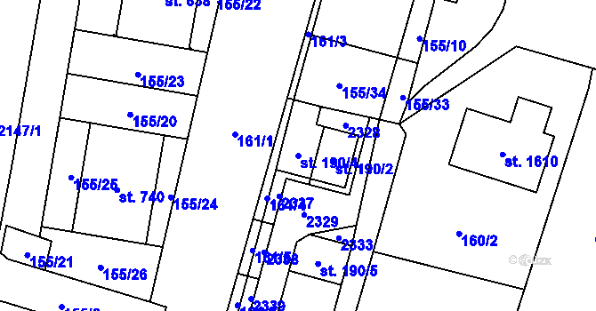 Parcela st. 190/4 v KÚ Lišov, Katastrální mapa
