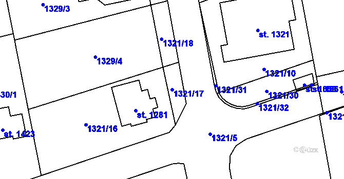 Parcela st. 1321/17 v KÚ Lišov, Katastrální mapa
