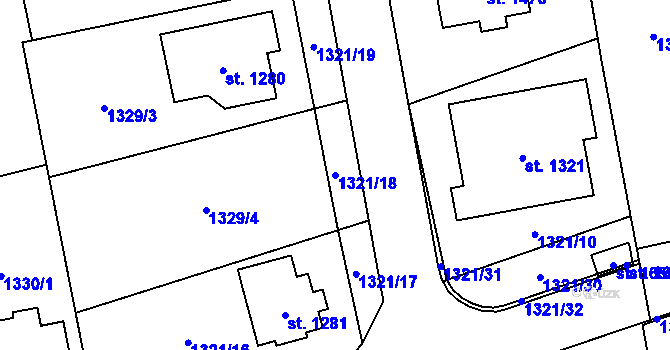 Parcela st. 1321/18 v KÚ Lišov, Katastrální mapa