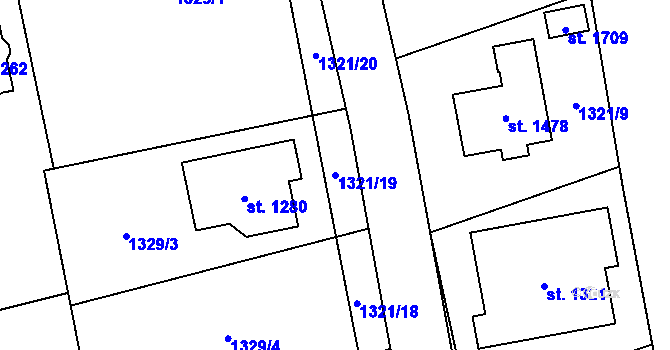 Parcela st. 1321/19 v KÚ Lišov, Katastrální mapa