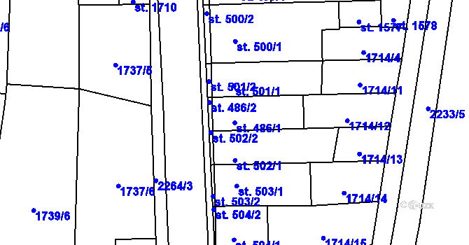 Parcela st. 486/1 v KÚ Lišov, Katastrální mapa