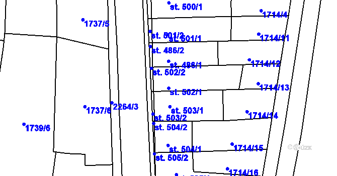Parcela st. 502/1 v KÚ Lišov, Katastrální mapa
