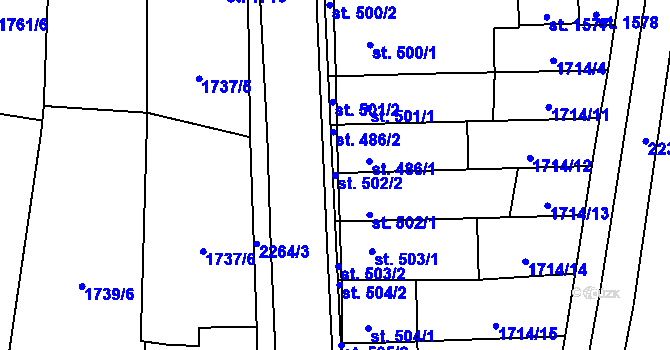 Parcela st. 502/2 v KÚ Lišov, Katastrální mapa