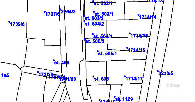 Parcela st. 505/1 v KÚ Lišov, Katastrální mapa