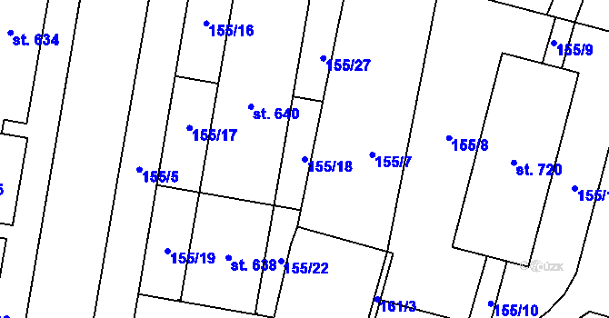 Parcela st. 155/18 v KÚ Lišov, Katastrální mapa