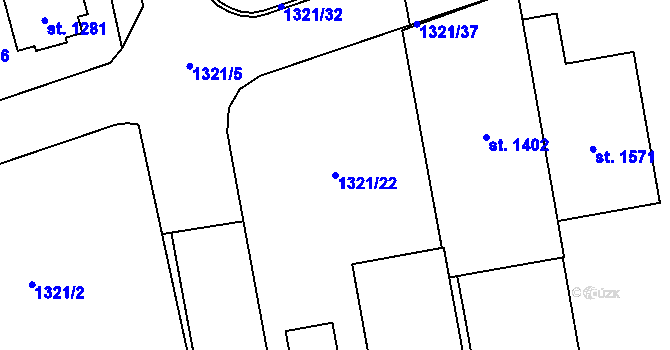 Parcela st. 1321/22 v KÚ Lišov, Katastrální mapa