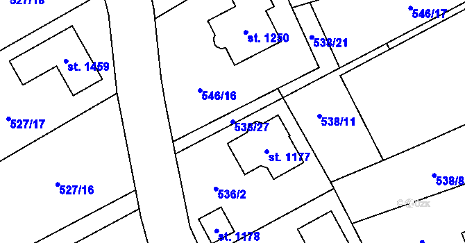 Parcela st. 538/27 v KÚ Lišov, Katastrální mapa