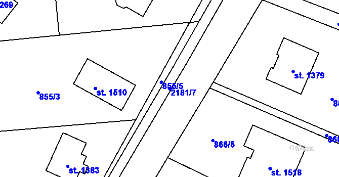 Parcela st. 2181/7 v KÚ Lišov, Katastrální mapa