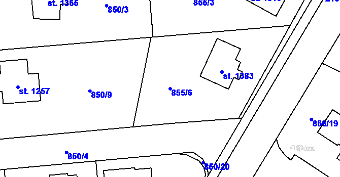 Parcela st. 855/6 v KÚ Lišov, Katastrální mapa