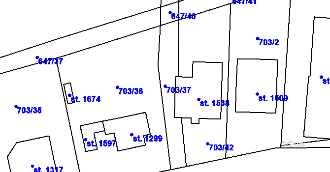 Parcela st. 703/37 v KÚ Lišov, Katastrální mapa