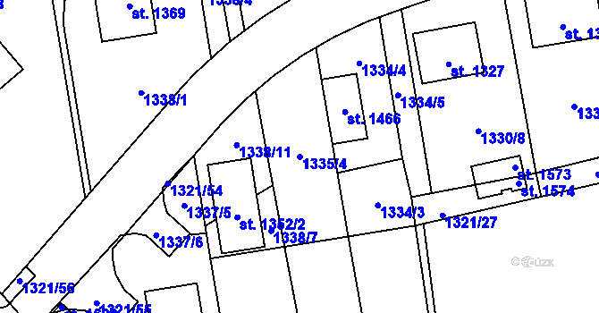 Parcela st. 1335/4 v KÚ Lišov, Katastrální mapa