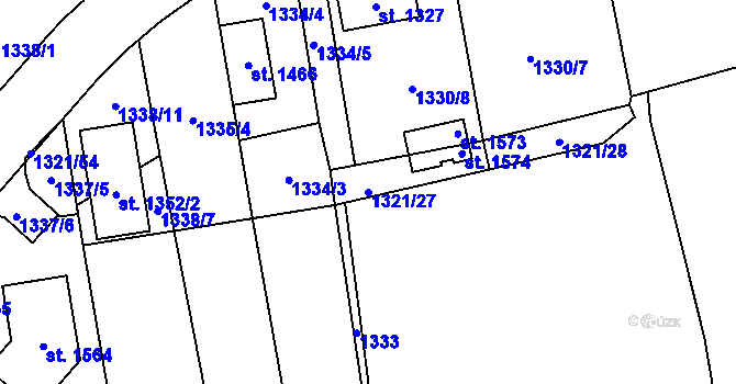 Parcela st. 1321/27 v KÚ Lišov, Katastrální mapa