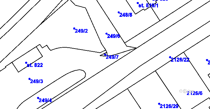 Parcela st. 249/7 v KÚ Lišov, Katastrální mapa