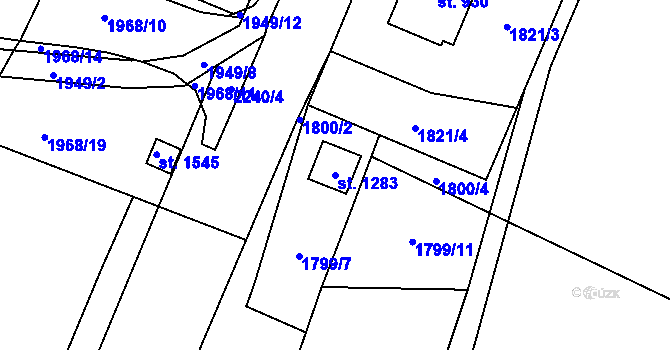 Parcela st. 1283 v KÚ Lišov, Katastrální mapa