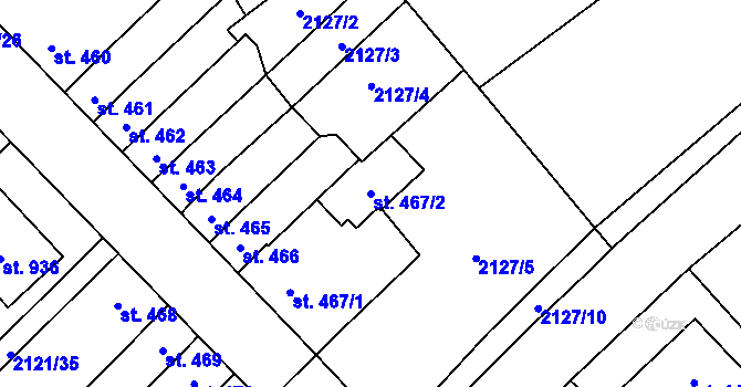 Parcela st. 467/2 v KÚ Lišov, Katastrální mapa