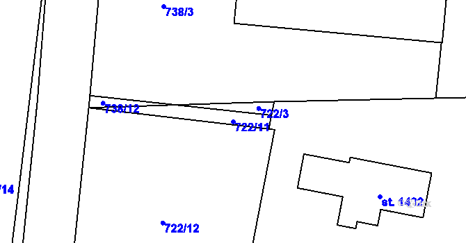 Parcela st. 722/11 v KÚ Lišov, Katastrální mapa